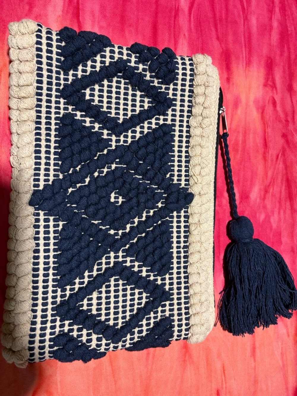 Ink + Alloy Navy & Cream Macramé Clutch Bag